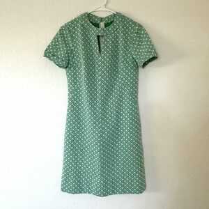 Vintage 60s 70s Dress Mid Century Mod Geometric Shift A-line Handmade Green